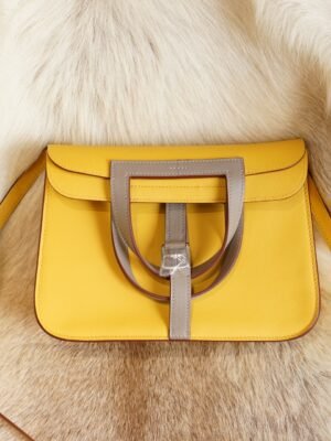 DDMode Factory Hermes Halzan 25CM 9D Jaune Amber Swift Leather Silver Hardware