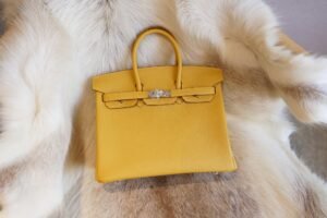 Hand Stitching Hermes 9D Jaune Amber Togo Leather Birkin 30CM Silver Hardware