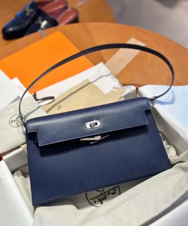 Kelly Elan Madame Deep Blue Silver Hardware 27.5cm Full Handmade Phw