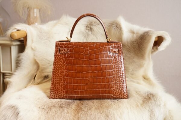 DDMode Wechat Hermes 33 Miel Shiny Crocodile Kelly Sellier 28CM Gold Hardware