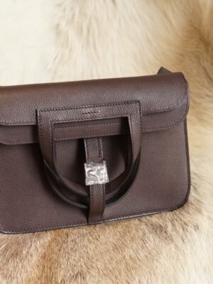 DDMode Factory Hermes 46 Ebene Barenia Leather Halzan 25CM Silver Hardware