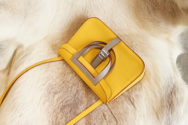 DDMode Factory Hermes Halzan 25CM 9D Jaune Amber Swift Leather Silver Hardware