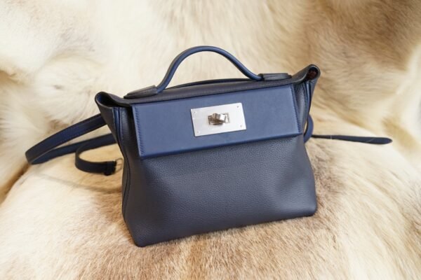 DDMode Hermes 2Z Blue Nuit Mini Kelly 2424 Evercolor Leather Silver Hardware