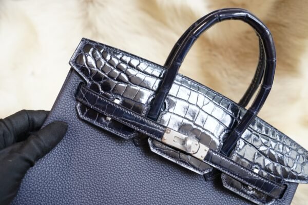 DDMode Wechat Hermes Togo / Shiny Crocodile Touch Birkin 25CM 2Z Blue Nuit