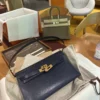 Kelly Elan Madame Deep Blue Silver Hardware 27.5cm Full Handmade Phw