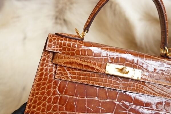 DDMode Wechat Hermes 33 Miel Shiny Crocodile Kelly Sellier 28CM Gold Hardware