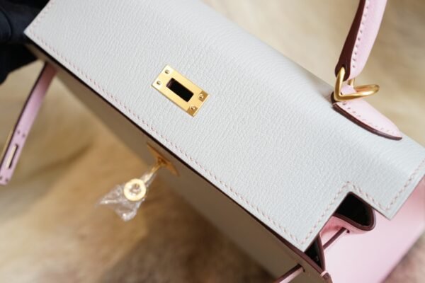 DDMode Hermes T0 Blue Brume / 3Q Rose Sakura Chevre Kelly 25CM Brush Gold