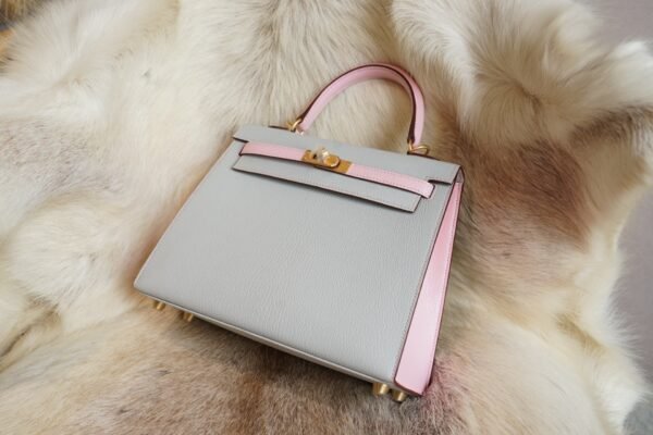 DDMode Hermes T0 Blue Brume / 3Q Rose Sakura Chevre Kelly 25CM Brush Gold