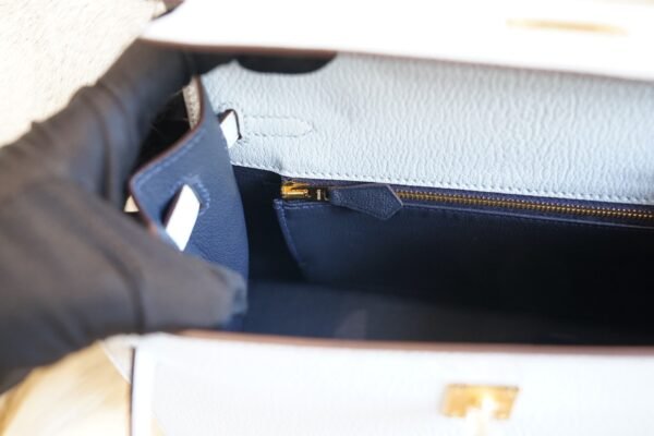DDMode Wechat Hermes T0 Blue Brume Chevre Leather Kelly 25CM Gold Hardware