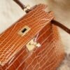 DDMode Wechat Hermes 33 Miel Shiny Crocodile Kelly Sellier 28CM Gold Hardware