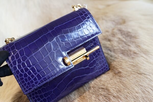 DDMode Factory Shiny Crocodile Verrou Mini 17CM M3 Blue Encre Gold Hardware