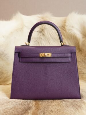 DDMode Hermes 59 Raisin Kelly 25CM Chevre Leather Gold Hardware