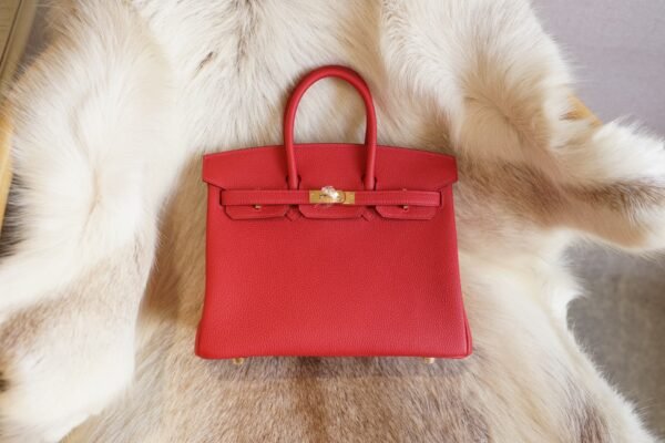 Full Handmade Hermes Q5 Rouge Casaque Birkin 25CM Togo Leather Gold Hardware