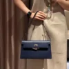 Kelly Elan Madame Deep Blue Silver Hardware 27.5cm Full Handmade Phw