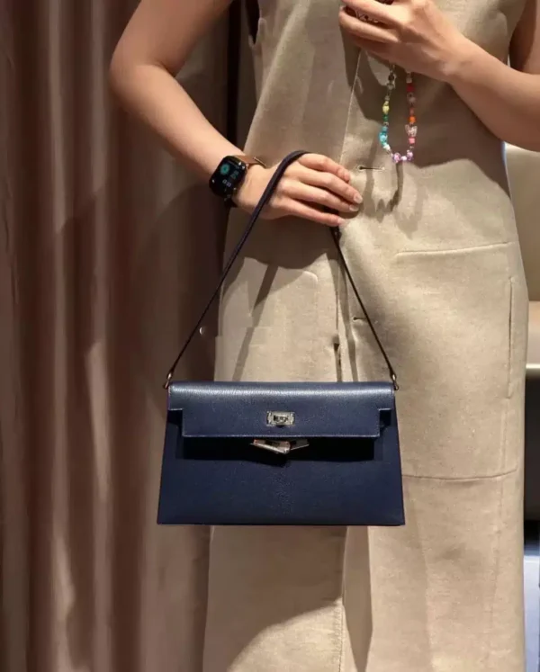 Kelly Elan Madame Deep Blue Silver Hardware 27.5cm Full Handmade Phw