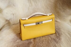 DDMode Wechat 9D Jaune Amber & CK10 Craie Kelly Pochette 22CM Swift Leather