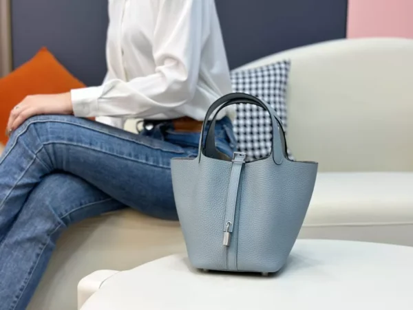 DDMode Factory Picotin Togo Linen blue Silver Hardware 18cm Full Handmade