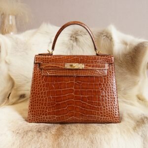 DDMode Wechat Hermes 33 Miel Shiny Crocodile Kelly Sellier 28CM Gold Hardware
