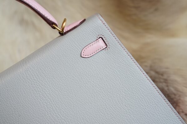 DDMode Hermes T0 Blue Brume / 3Q Rose Sakura Chevre Kelly 25CM Brush Gold