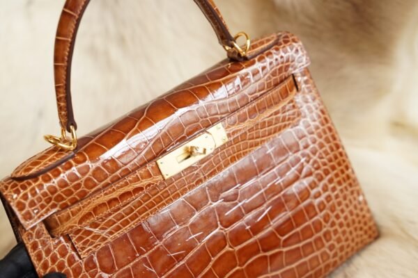 DDMode Wechat Hermes 33 Miel Shiny Crocodile Kelly Sellier 28CM Gold Hardware