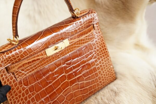 DDMode Wechat Hermes 33 Miel Shiny Crocodile Kelly Sellier 28CM Gold Hardware