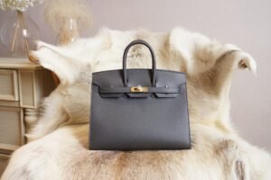 Hand Stitching Hermes Birkin 25CM 88 Graphite Epsom Leather Gold Hardware