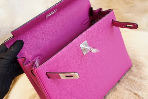 DDMode Hermes L3 Rose Purple Togo Leather Kelly Retourne 25CM Silver Hardware