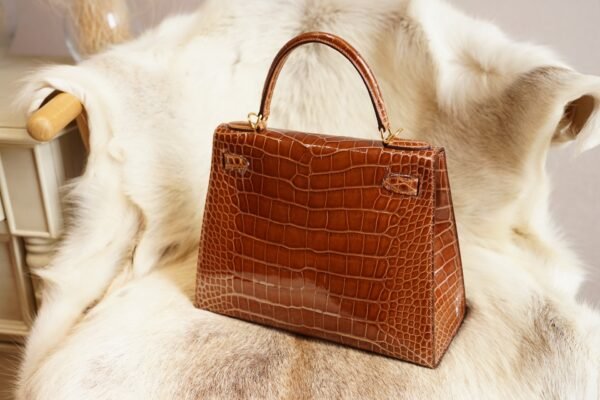 DDMode Wechat Hermes 33 Miel Shiny Crocodile Kelly Sellier 28CM Gold Hardware