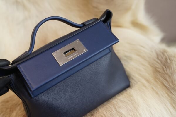 DDMode Hermes 2Z Blue Nuit Mini Kelly 2424 Evercolor Leather Silver Hardware