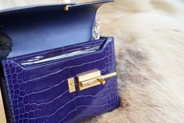 DDMode Factory Shiny Crocodile Verrou Mini 17CM M3 Blue Encre Gold Hardware
