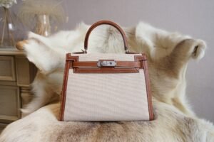 DDMode Hermes Kelly Sellier 28CM Beige Canvas /34 Fauve Barenia Silver Hardware