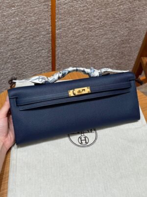 Hermes Kelly Cut 73 Blue Saphir Epsom Leather Gold Hardware