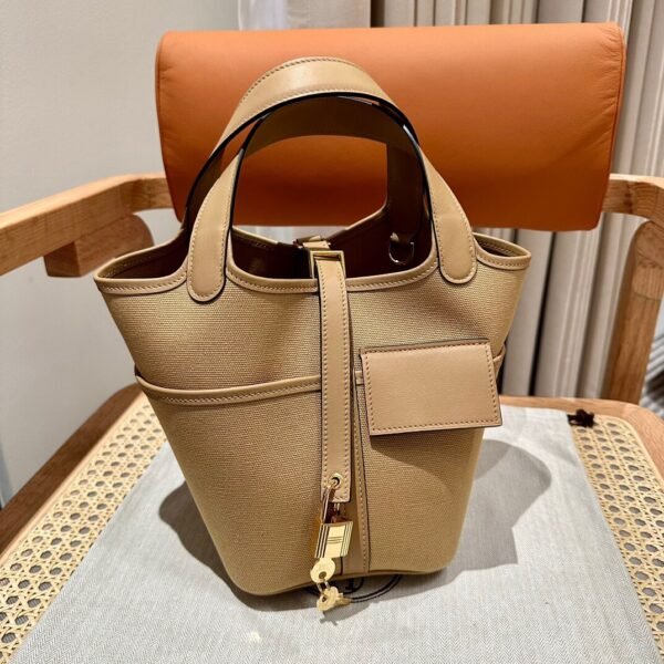 Hermes Picotin 18CM Cargo 0M Chai Canvas/TC Leather Gold Hardware