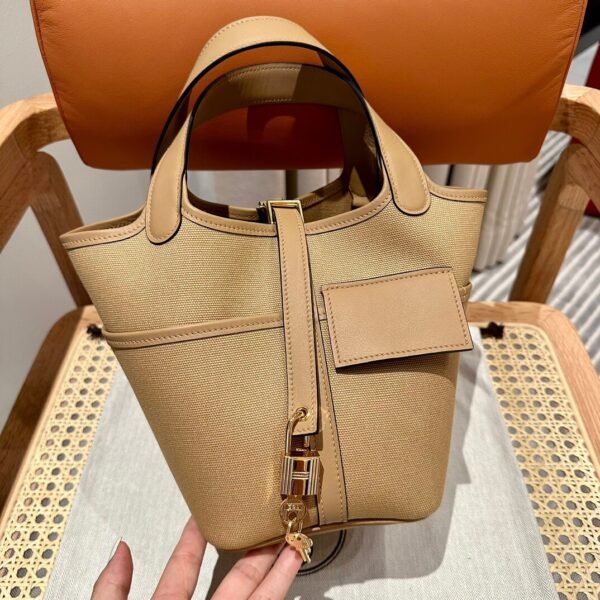 Hermes Picotin 18CM Cargo 0M Chai Canvas/TC Leather Gold Hardware