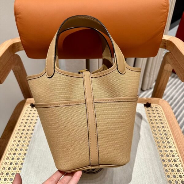 Hermes Picotin 18CM Cargo 0M Chai Canvas/TC Leather Gold Hardware