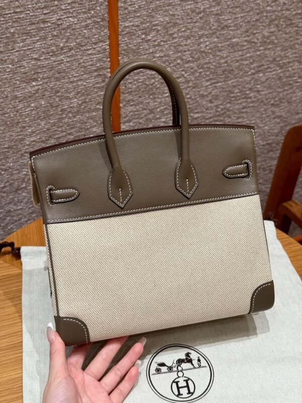 Hermes Birkin 25CM Canvas CK18 Etoupe Swift Leather Silver Hardware