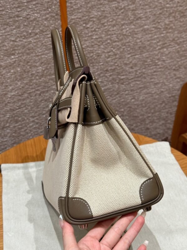 Hermes Birkin 25CM Canvas CK18 Etoupe Swift Leather Silver Hardware