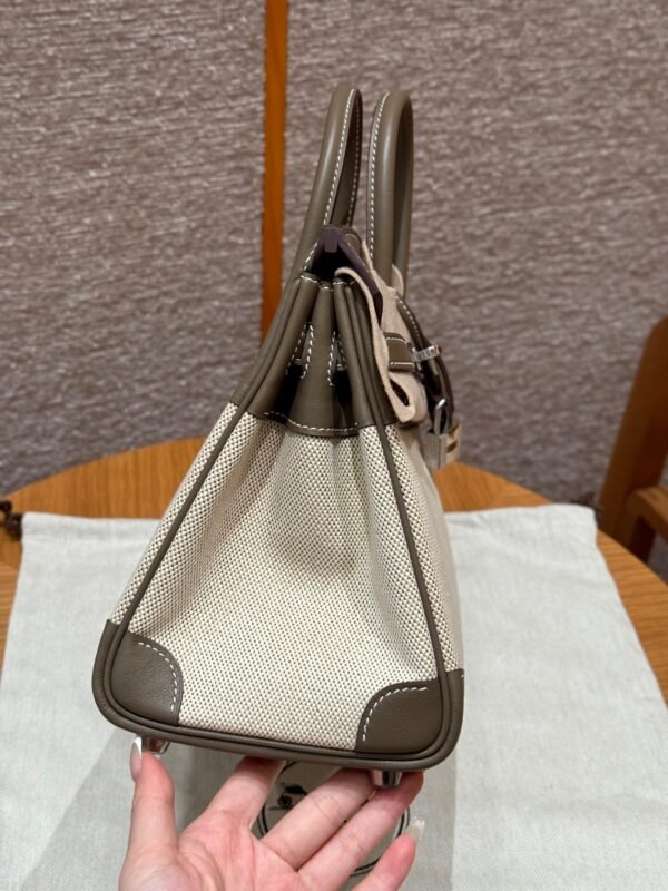 Hermes Birkin 25CM Canvas CK18 Etoupe Swift Leather Silver Hardware