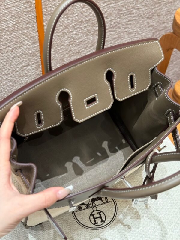 Hermes Birkin 25CM Canvas CK18 Etoupe Swift Leather Silver Hardware