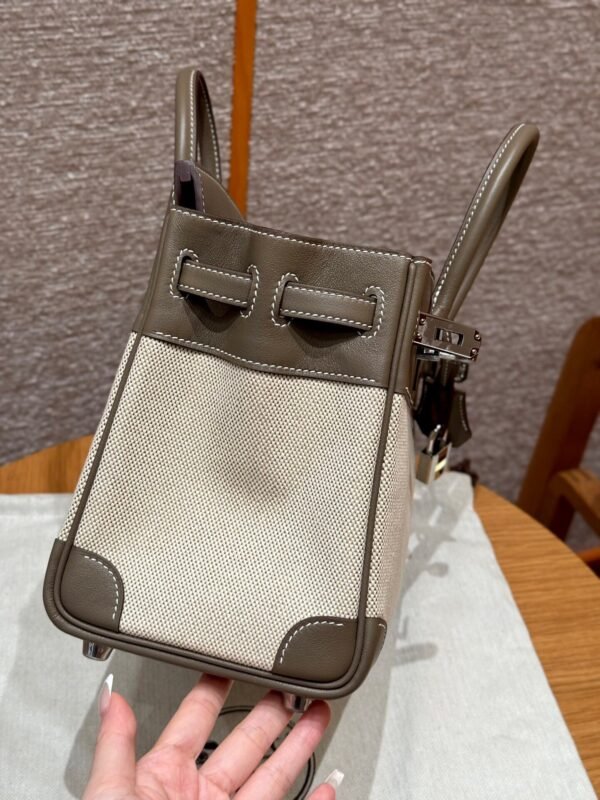 Hermes Birkin 25CM Canvas CK18 Etoupe Swift Leather Silver Hardware
