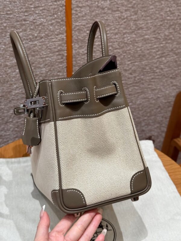 Hermes Birkin 25CM Canvas CK18 Etoupe Swift Leather Silver Hardware