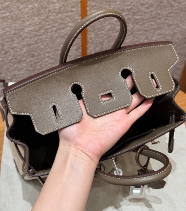 Hermes Birkin 25CM Canvas CK18 Etoupe Swift Leather Silver Hardware