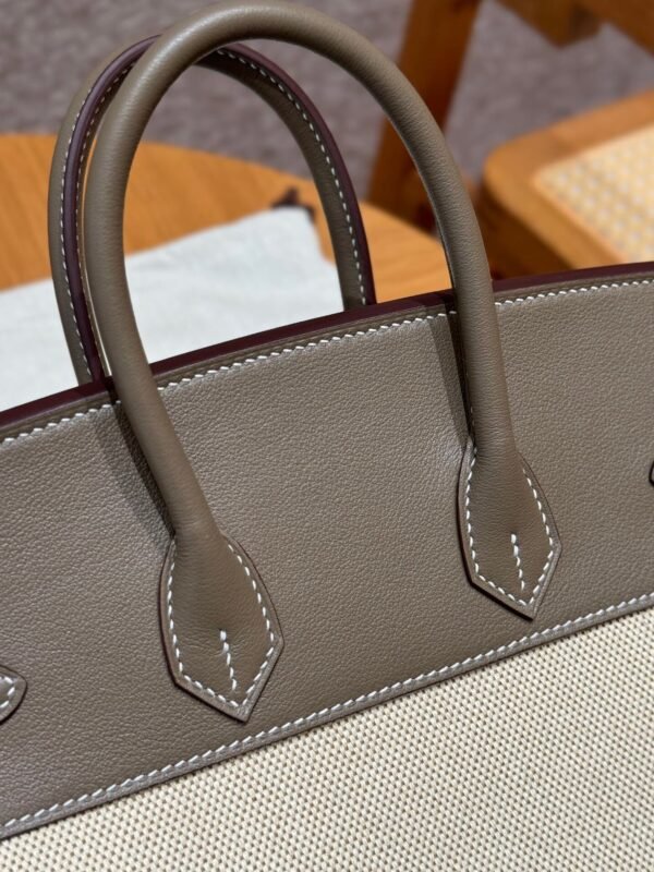 Hermes Birkin 25CM Canvas CK18 Etoupe Swift Leather Silver Hardware
