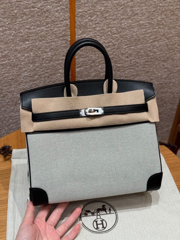 UAE Hermes Birkin 25CM Canvas Bag CK89 Noir Swift Leather Silver Hardware
