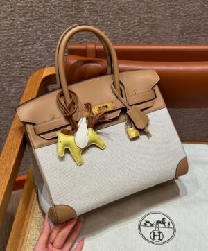 Hermes Birkin 30CM 0M Chai Bag Canvas/Swift Leather Gold Hardware