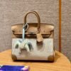 Hermes Birkin 30CM Canvas/Swift Leather Bag 0M Chai Silver Hardware