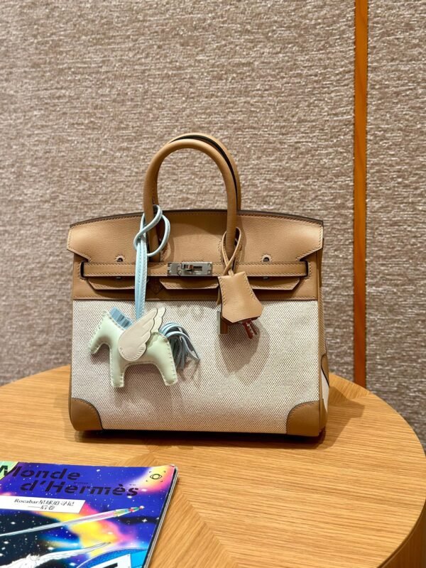 Hermes Birkin 30CM Canvas/Swift Leather Bag 0M Chai Silver Hardware