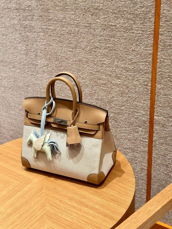 Hermes Birkin 30CM Canvas/Swift Leather Bag 0M Chai Silver Hardware