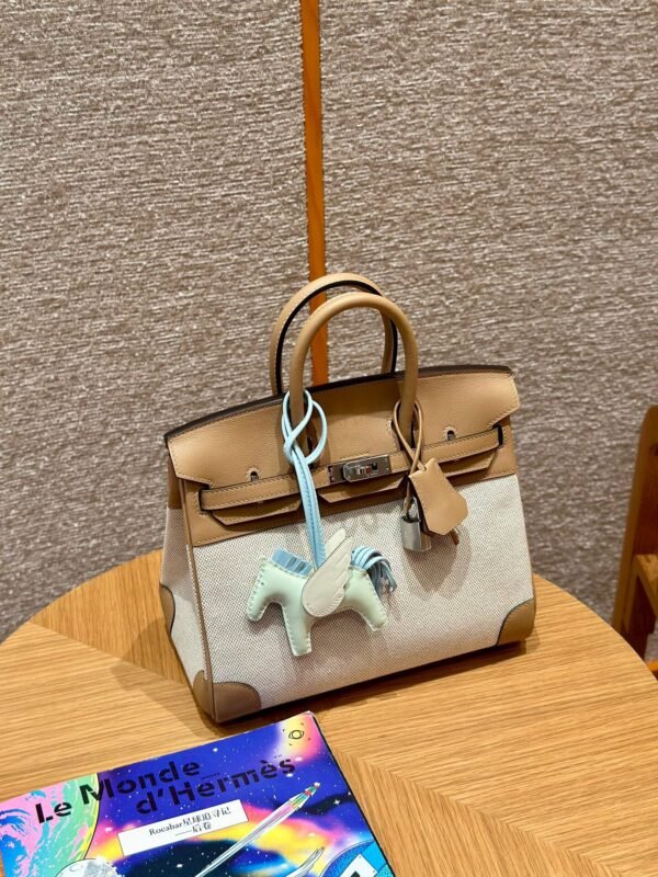 Hermes Birkin 30CM Canvas/Swift Leather Bag 0M Chai Silver Hardware