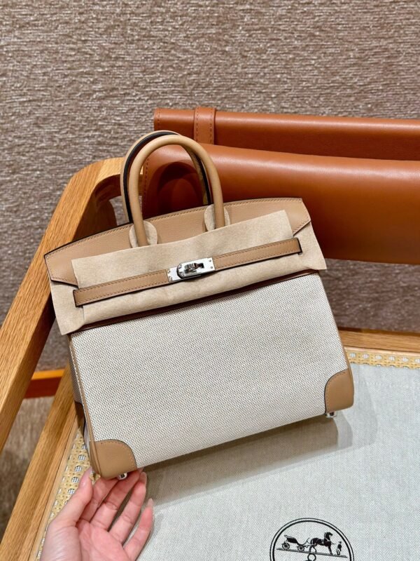 Hermes Birkin 30CM Canvas/Swift Leather Bag 0M Chai Silver Hardware